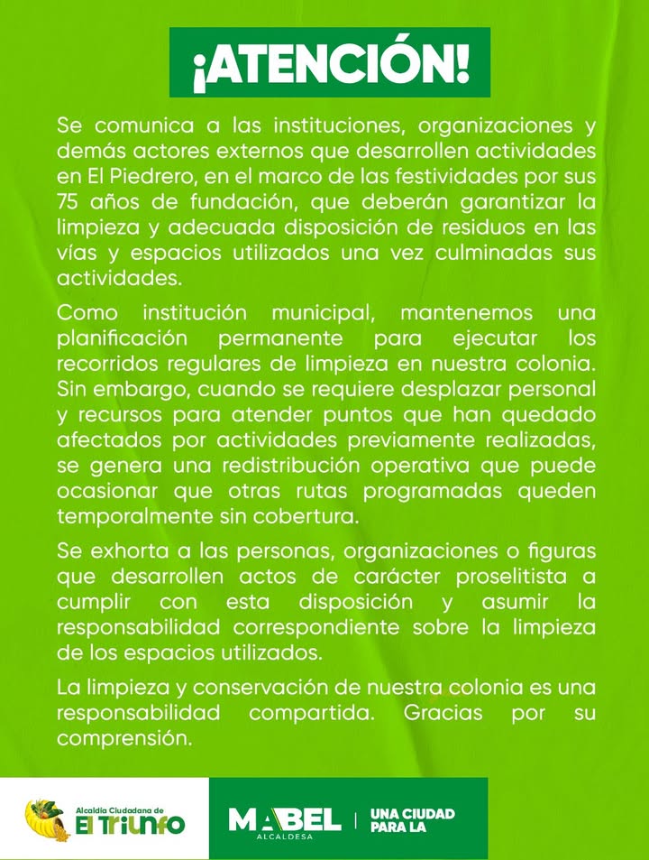 GAD El Triunfo regula actividades externas por el 75º aniversario del cantón
