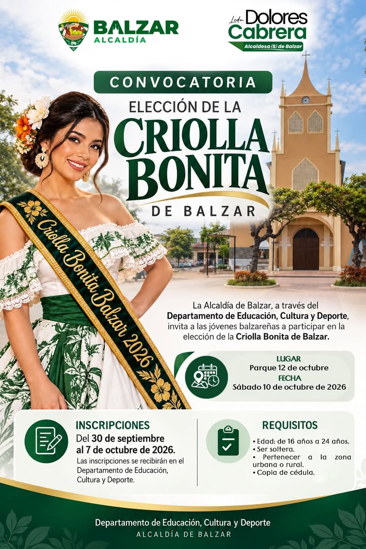 Inscripciones abiertas para elegir a la Criolla Bonita 2026 en Balzar