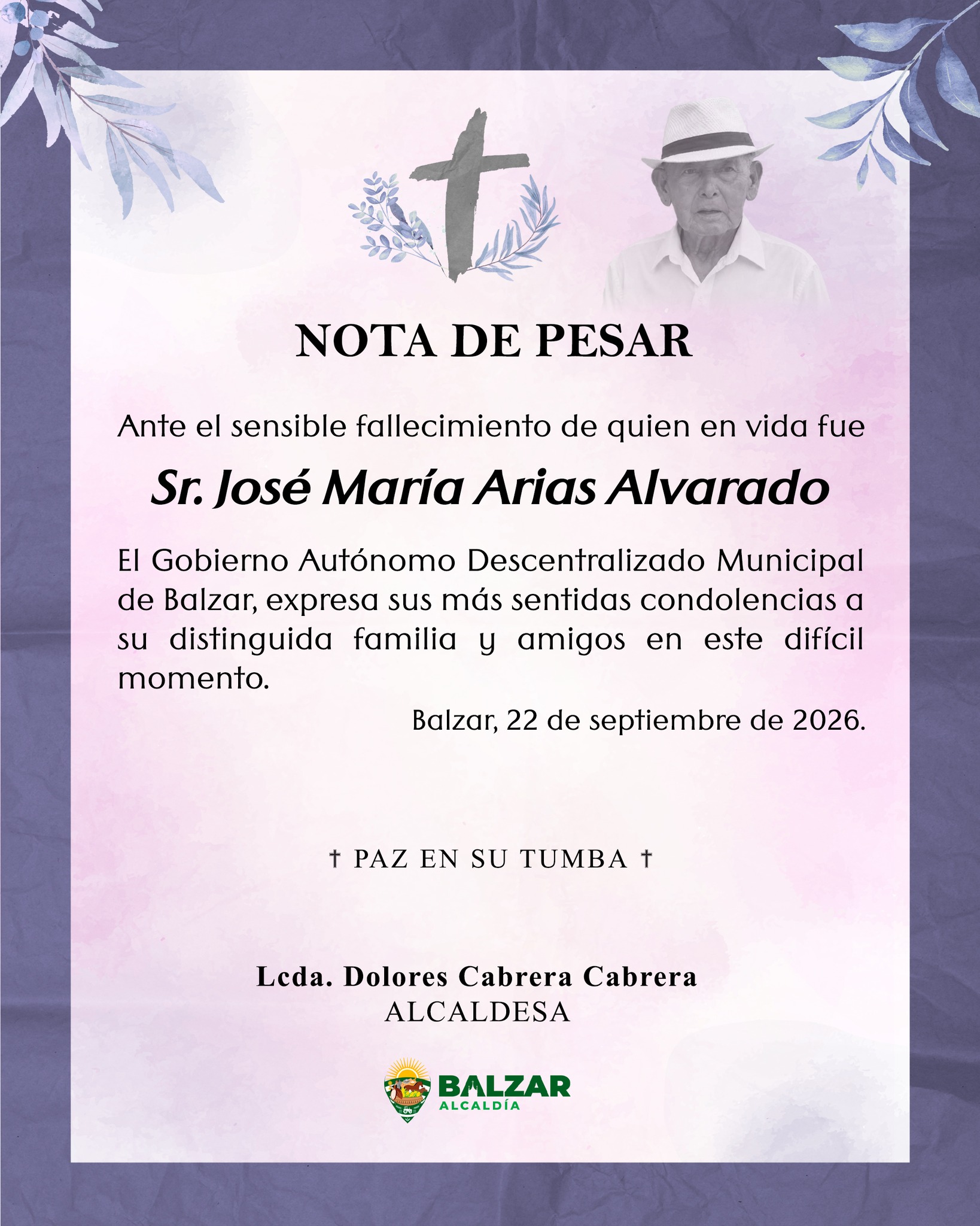 Balzar honra la memoria de José María Arias Alvarado Paz
