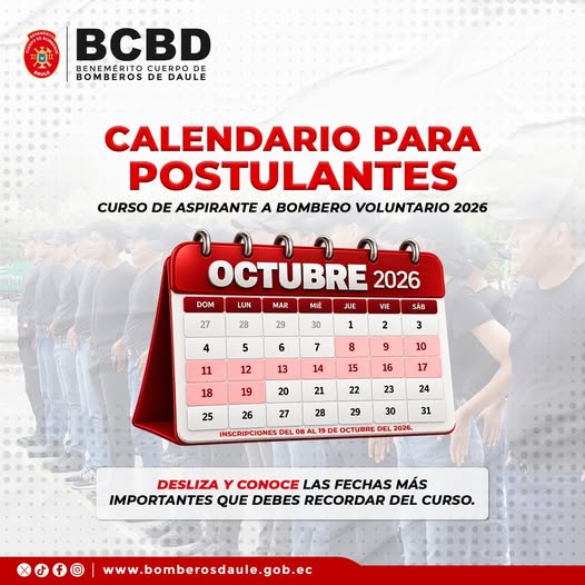 Calendario oficial del curso de bombero voluntario en Daule para postulantes 2026