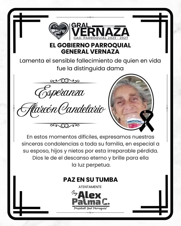 Luto en General Vernaza: condolencias por el fallecimiento de Esperanza Alarcón