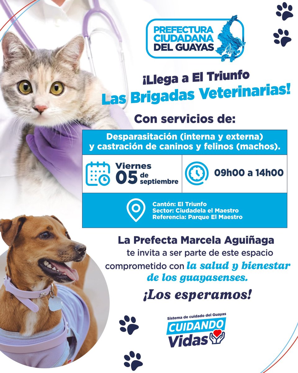 El Triunfo: Brigadas Veterinarias atenderán mascotas este viernes 5
