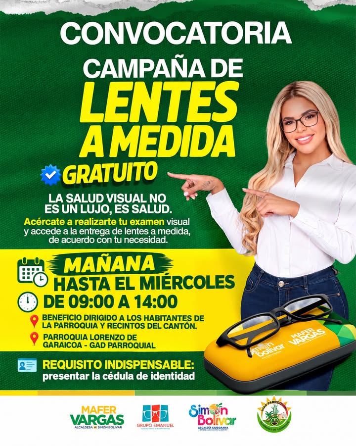 GAD Parroquial Lorenzo de Garaicoa inicia campaña gratuita de lentes a medida