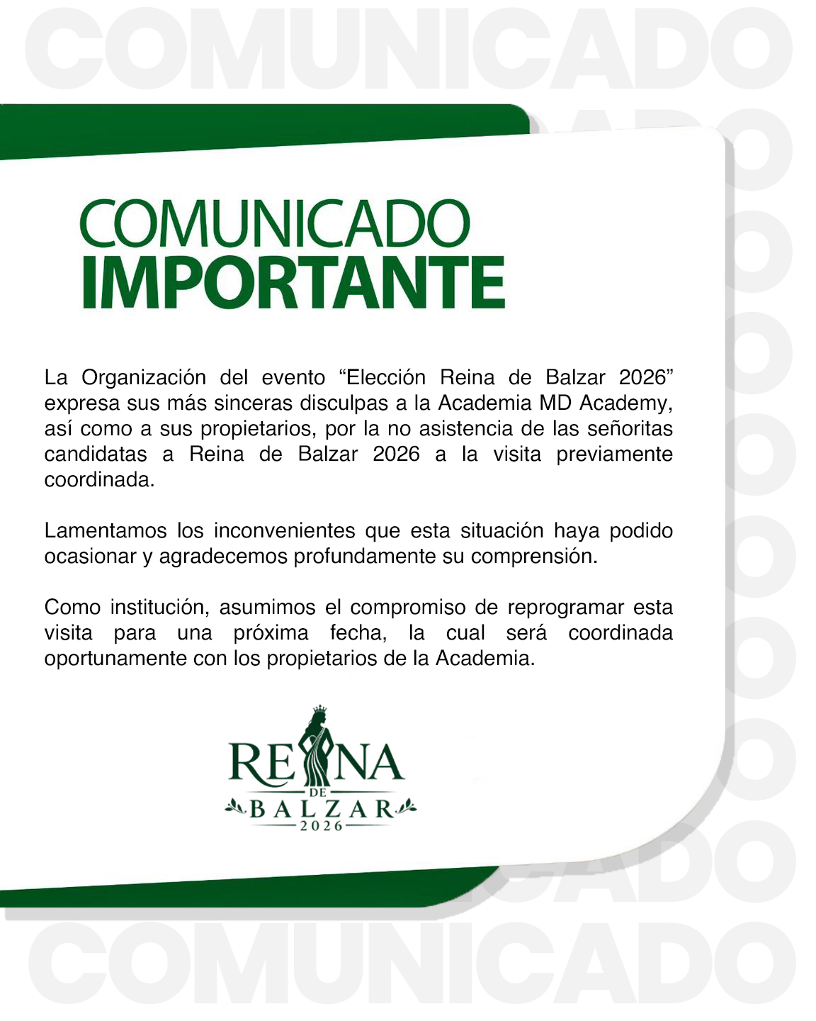 Balzar confirma organización del certamen Reina 2026 y su difusión digital