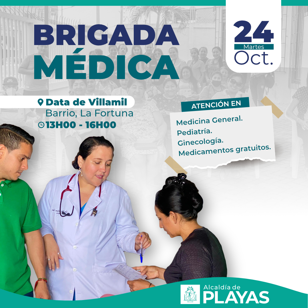 Brigada médica gratuita llega al recinto Data de Villamil este martes 24