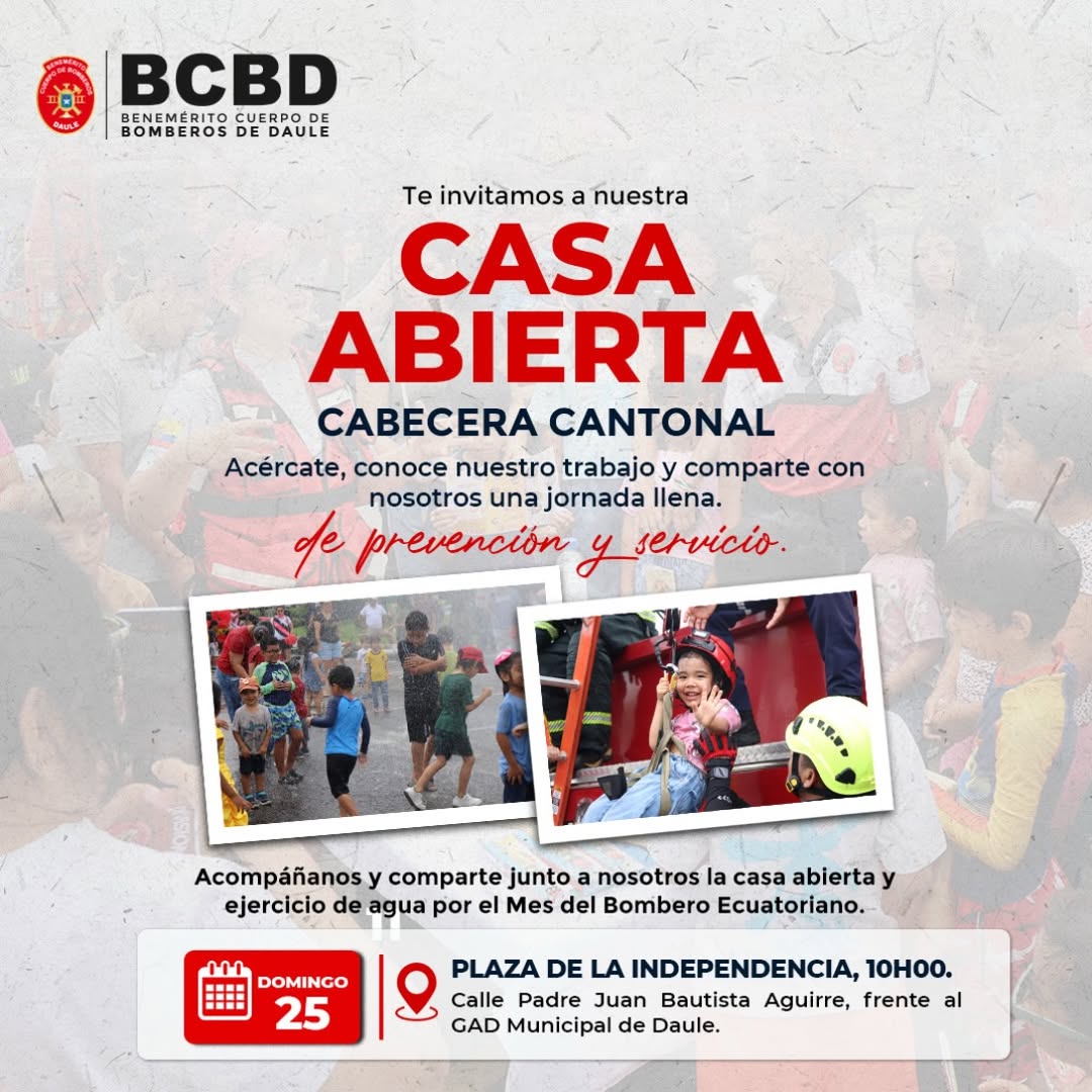 Casa Abierta del Cuerpo de Bomberos en Daule este domingo 25 en Plaza de la Independencia
