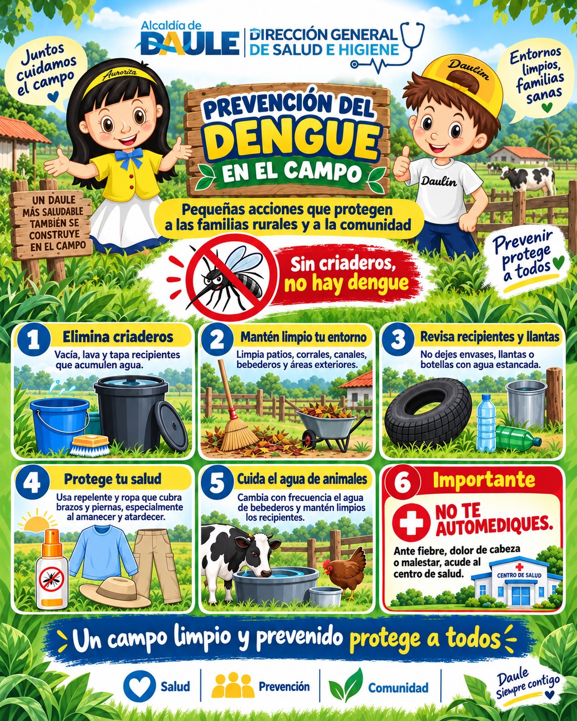Municipio de Daule alerta sobre prevención del dengue en zonas rurales y La Aurora